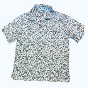 Callaway White Short Sleeve Polo with Blue & Teal Golf Print